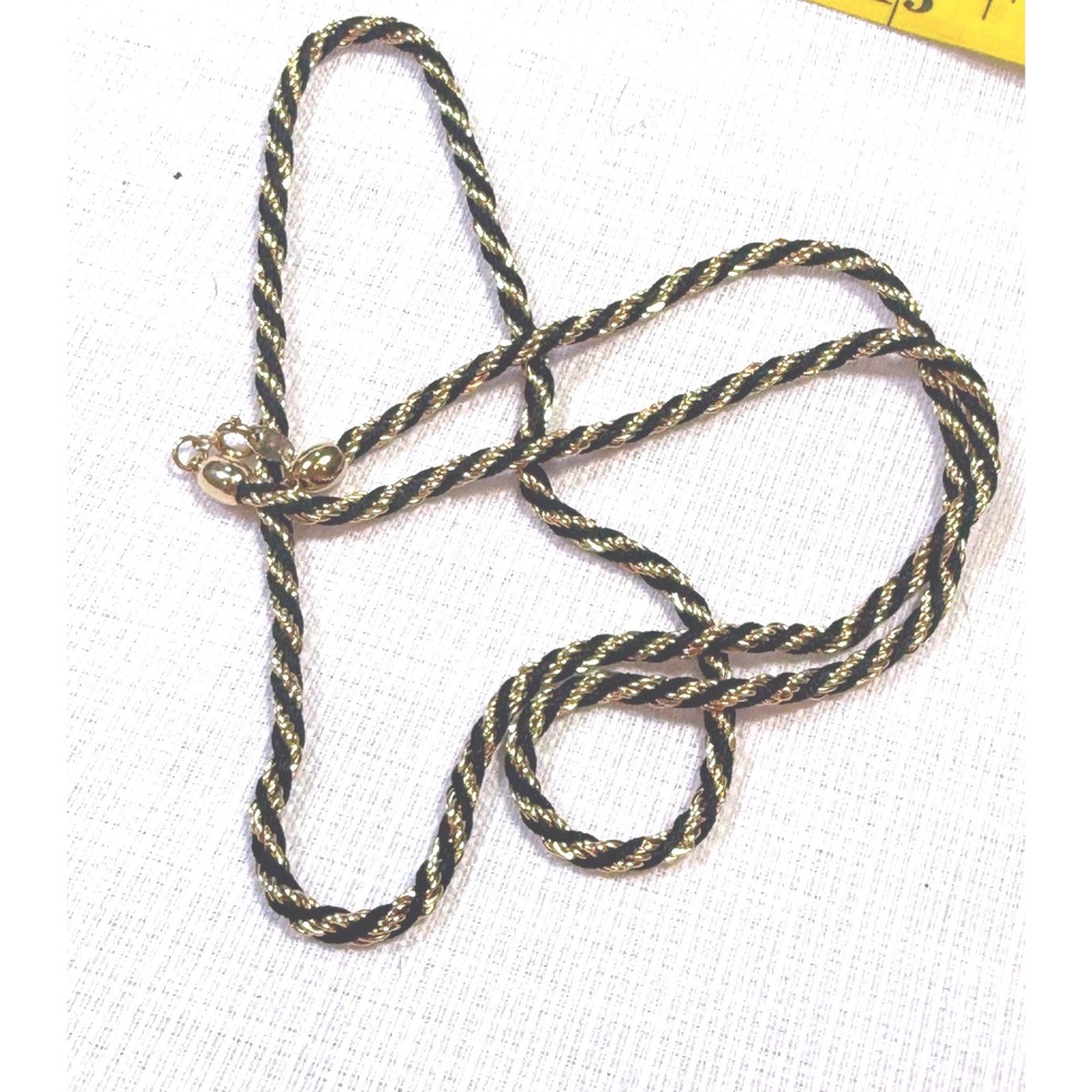 Vintage Trifari Gold Tone Black Rope Necklace 1980s Signed Costume Jewelry
